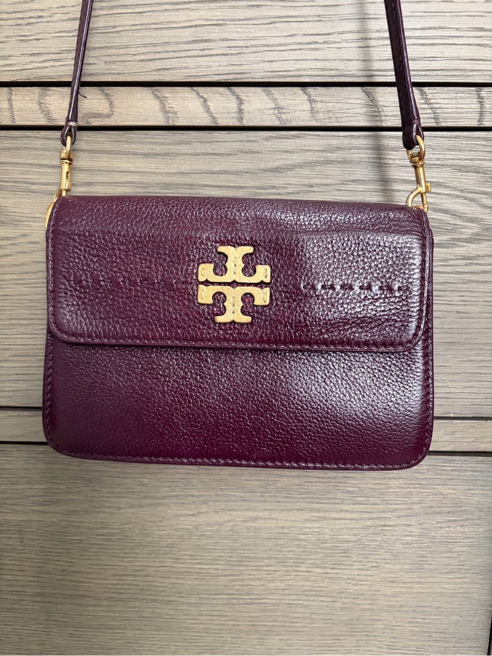 Tory Burch Soft Leather Burgundy Crossbody/Shoulder Bag with Gold Logo